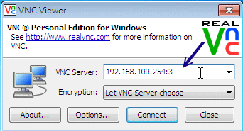Windows Real VNC 用戶端連線示意圖